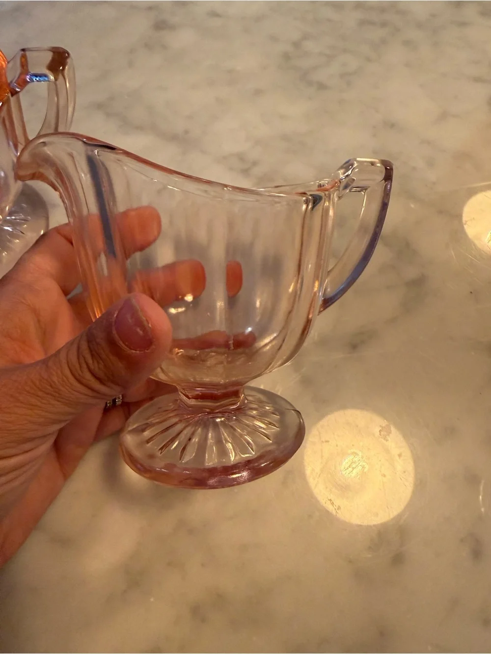 Vintage Pink Depression Glass Creamer And Sugar Set